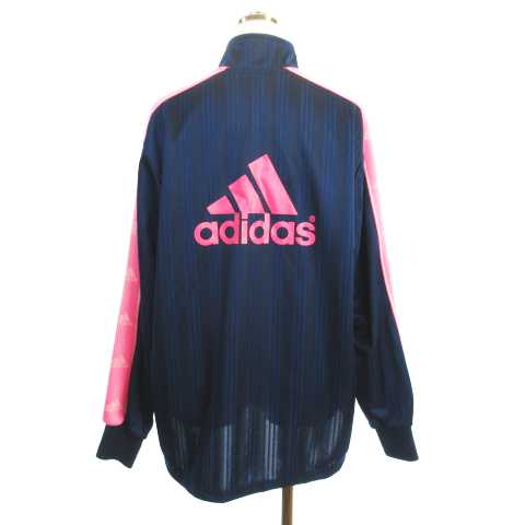 【美品】トラックジャケット　adidas ピンク　ネイビー　紺　M ロゴ アディダス adidas kids トラックジャケット ジャージ ロゴ