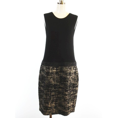 マックスマーラ ウィークエンドライン Max Mara Weekend Line ノースリーブ ニット ワンピース ドッキング ツイード ひざ丈 ウール混 毛 カシミヤ ブラック系 S 1130 レディース 145 ベクトルパーク