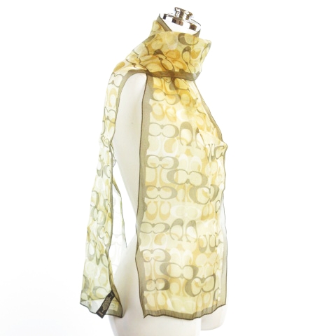 コーチ COACH ナイロンシルク スカーフ ストール 総柄 ロゴ ラメ 日本  