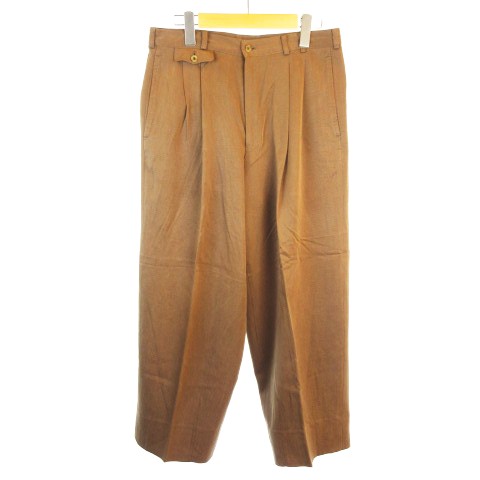 パパス Papas シルクウールテンセル スラックス タック ワイドパンツ ブラウン 茶 M メンズ 145 ベクトルパーク