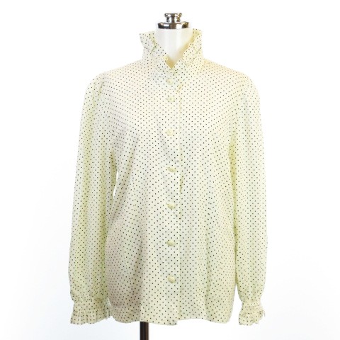 レリアン Leilian ドット シャツ ハイネック ブラウス ネックフリル 長袖 ホワイト 白 9 レディース 145 ベクトルパーク