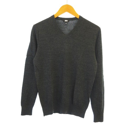 ユニクロ Uniqlo エクストラファインメリノ Vネックセーター ウール ニット 長袖 秋冬 チャコールグレー S メンズ 145 ベクトルパーク