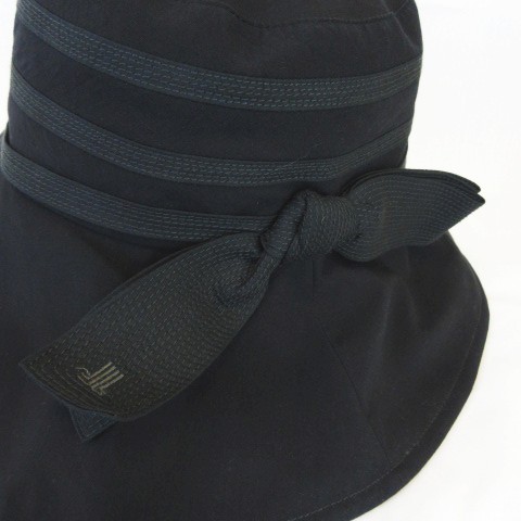 ランバン LANVIN★帽子 ハット 黒リボン　ツィード　新品・未使用 ランバンオンブルー LANVIN en Bleu コットンナイロン つば広