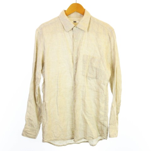 ユニクロ Uniqlo リネンシャツ 胸ポケット 無地 長袖 ベージュ M メンズ 145 ベクトルパーク
