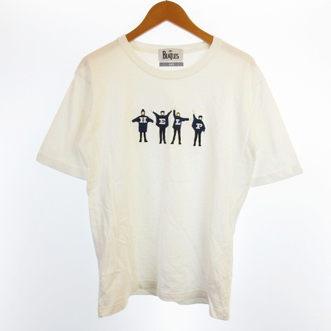 シップス Ships 別注 The Beatles ザ ビートルズ Tシャツ カットソー 半袖 クルーネック 刺繍 コットン ホワイト 白 L メンズ 145 ベクトルパーク