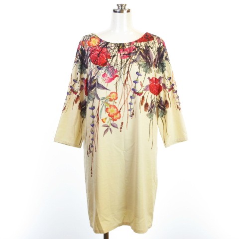 ローズバッド Rose Bud 花柄 ミニワンピース チュニック ラウンドネック 七分袖 オフホワイト系 F レディース 145 ベクトルパーク