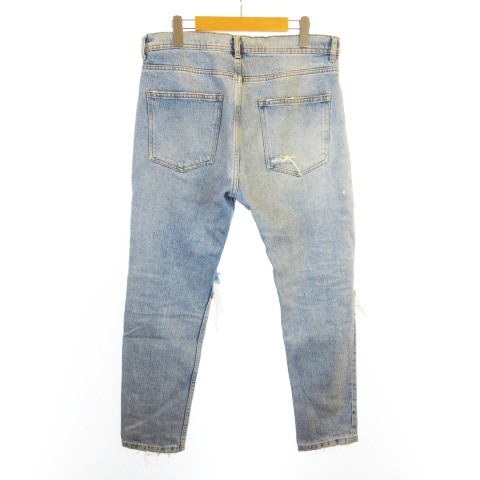 ザラ Zara クラッシュ デニム パンツ ジーンズ ボタンフライ ライトブルー 31 メンズ 145 ベクトルパーク