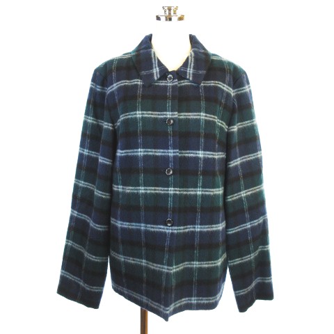 ハナエモリ Hanae Mori ウール シャツジャケット チェック 起毛 長袖 日本製 グリーン ネイビー 緑 紺 13a3 レディース 145 ベクトルパーク