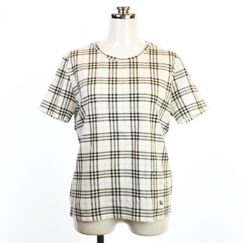 バーバリー ロンドン BURBERRY LONDON カットソー Tシャツ クルーネック チェック コットン 半袖 ホワイト系 2 レディース 人気の定番アイテム London カットソー BURBERRY Tシャツ/カットソー(半袖/袖なし)