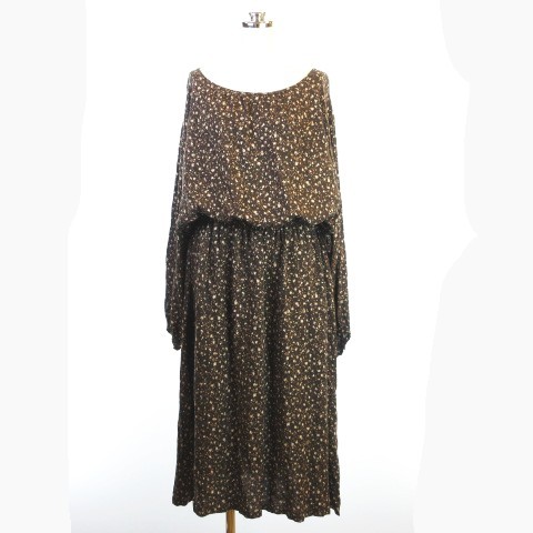 未使用品 スタディオクリップ Studio Clip ロングワンピース 小花柄 ウエスト絞り ギャザー レーヨンリヨセル 長袖 ブラウン系 M レディース 145 ベクトルパーク