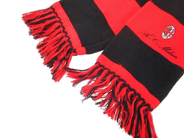 3R SPORT ACミラン マフラー サッカー 刺繍 ロゴ ボーダー フリンジ  