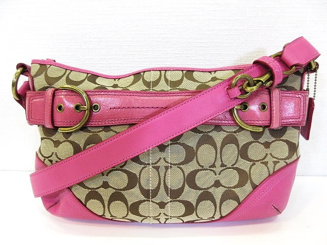 コーチ Coach シグネチャー ショルダー バッグ キャンバス 鞄 F ベージュ ピンク レディース 146 ベクトルパーク