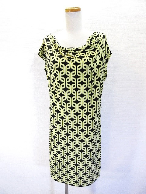 バナナリパブリック Banana Republic カットソー ワンピース 半袖 総柄 黄色 黒 イエロー ブラック L レディース 146 ベクトルパーク