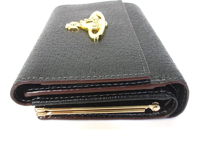 ヴィヴィアンウエストウッド 二つ折り財布 ブラック がま口 レザー ビッグオーブ Vivienne Westwood ヴィヴィアンウエストウッド オーブ付き