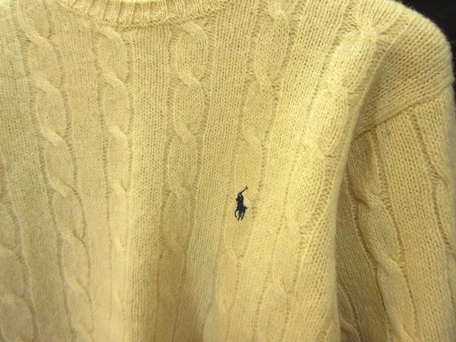 ポロ ラルフローレン ケーブルニット 長袖　L イエロー　170 POLO RALPH LAUREN - 90年代 Polo by Ralph Lauren ポロ ラルフ