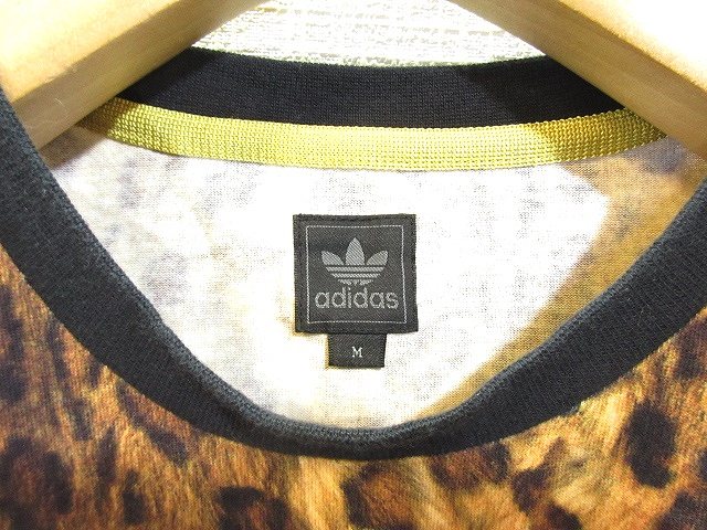 アディダスオリジナルス Adidas Originals Tシャツ カットソー 半袖 レオパード 柄 ヒョウ柄 アニマル ロゴ プリント クルーネック コットン 綿100 M ブラウン 茶 国内正規 メンズ 146 ベクトルパーク