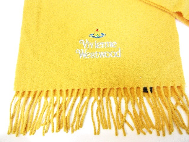 Vivienne Westwood⭐ヴィヴィアン 刺繍マフラー イエロー⭐ ヴィヴィアンウエストウッド Vivienne Westwood マフラー フリンジ