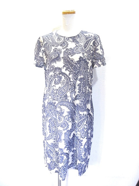 ワンピース チュニック 膝丈 ミドル 半袖 ペイズリー柄 総柄 ブルー 青 レディース 146 ベクトルパーク