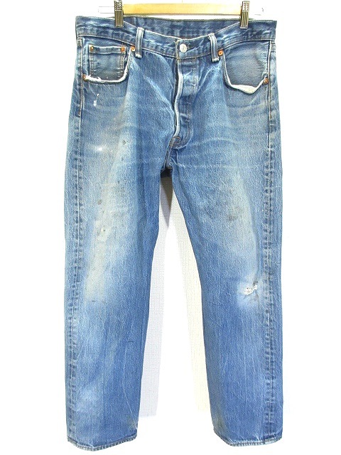 リーバイス Levi S 501 ジーンズ デニム パンツ ストレート レギュラー ダメージ クラッシュ 加工 W35 インディゴ ブルー メンズ 146 ベクトルパーク