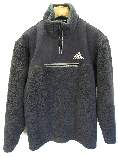 アディダス トレフォイル ワンポイント 刺繍ロゴ ボア ジップジャケット M adidas ボアジャケット ハーフジップ アディダス トレフォイル ワン