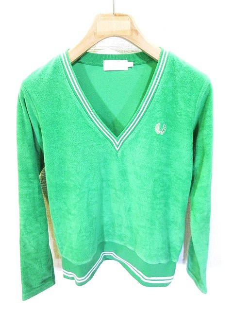 フレッドペリー FRED PERRY ニット セーター Vネック パイル地 緑 