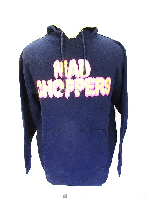 未使用品 ロウブロウナックル Lowblowknuckle スウェット パーカー プリント Mad Choppers 紺 ネイビー L メンズ 146 ベクトルパーク