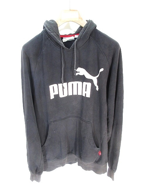 プーマ プリント パーカー メンズ M ブラック 古着 90s 長袖 スウェット プーマ スポーツブランドスウェット サイズ表記 L ブラック