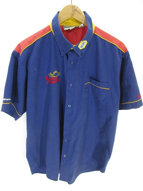 Scorpion ボタンダウン ワーク シャツ 半袖 刺繍 紺 ネイビー Us古着 メンズ 146 ベクトルパーク