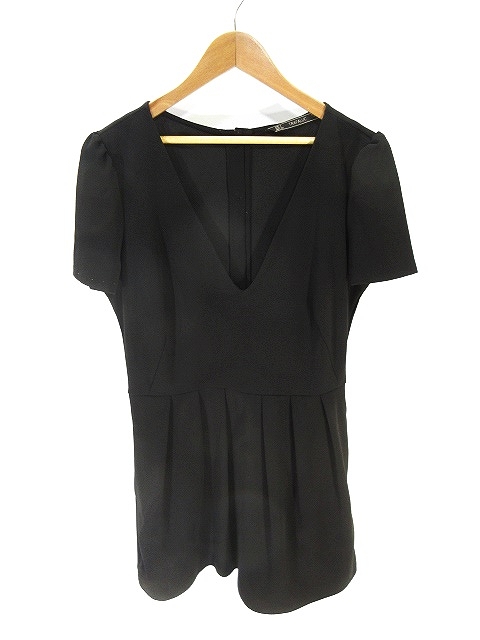 ザラ トラファルック Zara Trafaluc ワンピース オールインワン 半袖 膝丈 無地 Vネック 黒 ブラック Eur L レディース 146 ベクトルパーク