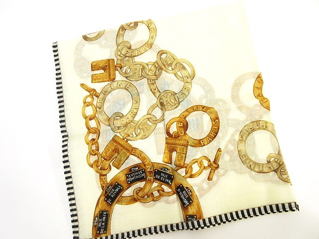 セリーヌ CELINE ハンカチ チェーン柄 綿100％ 白 ホワイト レディース