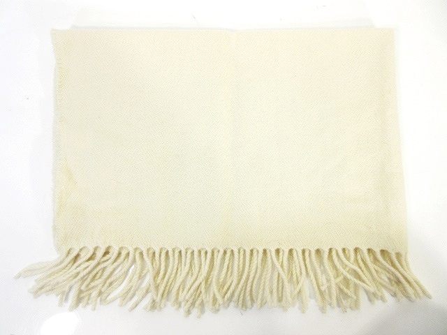 セリーヌ CELINE マフラー フリンジ 刺繍 ロゴ ウール 白 ホワイト  