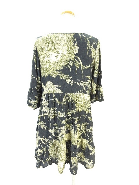 アパートバイローリーズ Apart By Lowrys ワンピース 膝丈 七分袖 総柄 ボタニカル F ネイビー グリーン アイボリー 紺 緑 レディース 146 ベクトルパーク