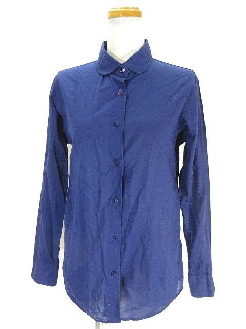 ユニクロ Uniqlo イネス Ines Dela Fressange シャツ ブラウス 長袖 無地 コットン 綿100 S ネイビー 紺 レディース 146 ベクトルパーク