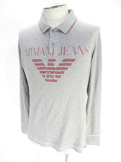 アルマーニ ジーンズ Armani Jeans ポロシャツ 長袖 ロゴ プリント 綿100 グレー M 国内正規 メンズ 146 ベクトルパーク