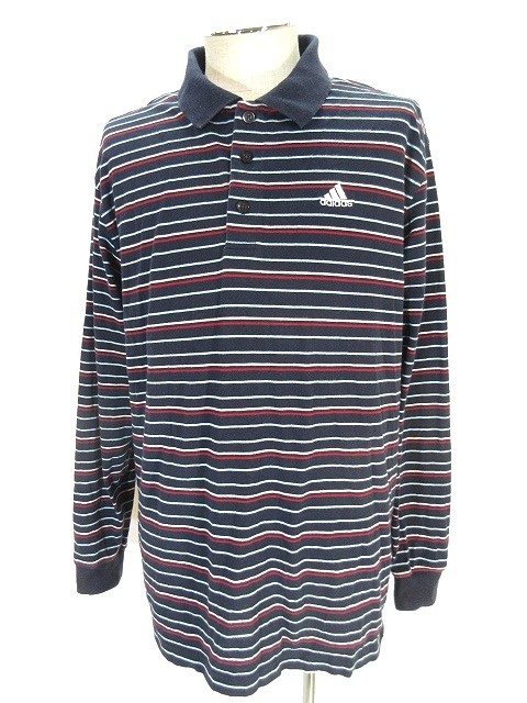 アディダス Adidas ゴルフ ウェア ポロシャツ ボーダー 柄 大きいサイズ O ネイビー 紺 国内正規 メンズ 146 ベクトルパーク