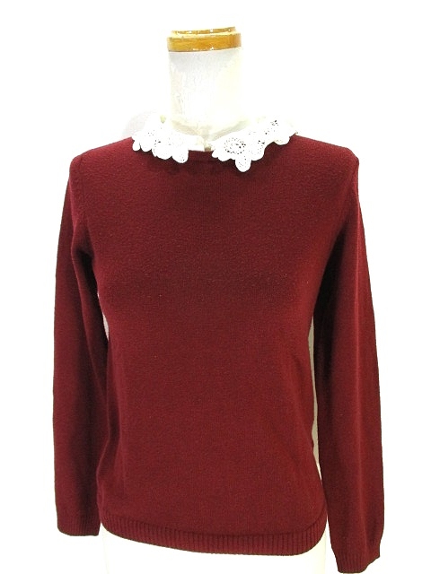 アースミュージック エコロジー Earth Music Ecology ニット カットソー セーター 長袖 レース襟 S レッド 赤 メンズ レディース 146 ベクトルパーク