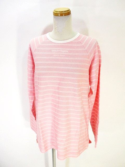 未使用品 クレージュ Courreges Sport Futur カットソー Tシャツ 長袖 オーバーサイズ ボーダー パイル地 ピンク 桃色 11 レディース 146 ベクトルパーク