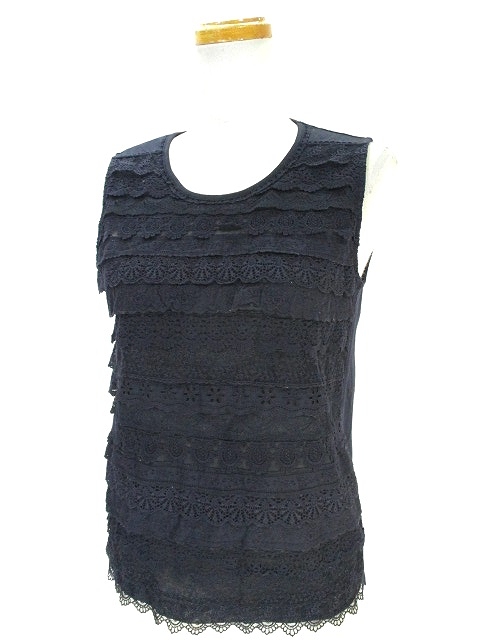 マッキントッシュフィロソフィー Mackintosh Philosophy 襟付き ノースリーブ カットソー タンクトップ ストライプ 柄 丸襟 38 ネイビー 紺 レディース 146 ベクトルパーク