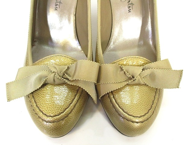 銀座かねまつ Ginza Kanematsu エナメル パンプス ヒール 靴 リボン 22 1 2 イエローベージュ レディース 146 ベクトルパーク