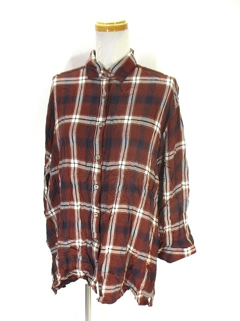 グローバルワーク Global Work シャツ ブラウス カットソー 長袖 チェック 柄 M ブラウン 茶 レディース 146 ベクトルパーク