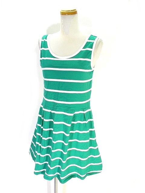 ロデオクラウンズワイドボウル Rodeo Crowns Wide Bowl Rcwb ノースリーブ タンクトップ ワンピース ミニ丈 ショート ボーダー M グリーン ホワイト 緑 白 レディース 146 0504 ベクトルパーク