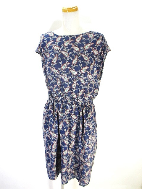 美品 ソレイアード Soleiado ワンピース ノースリーブ ペイズリー柄 紺 ネイビー 1 レディース 146 ベクトルパーク