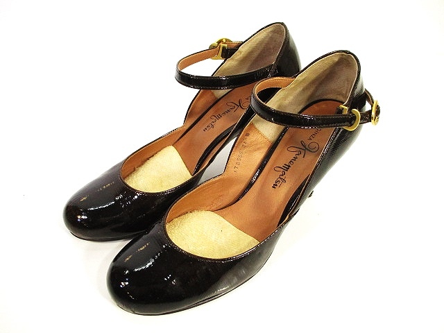 銀座かねまつ Ginza Kanematsu パンプス ラウンドトゥ 光沢 アンクルストラップ 濃茶 ダークブラウン 24 1 2 D レディース 146 ベクトルパーク