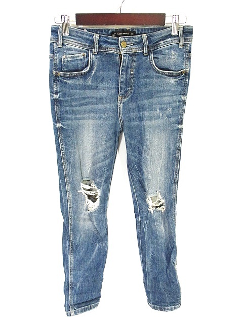 ザラ トラファルック Zara Trafaluc デニム パンツ ジーンズ ダメージ 水色 インディゴ Eur 36 レディース 146 ベクトルパーク