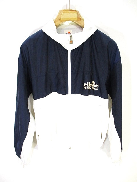 エレッセ ellesse 美品 トラック ジャケット プリント バイカラー 紺 