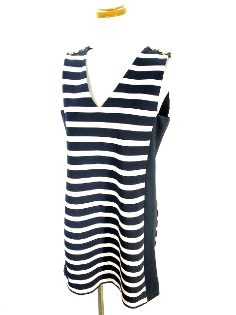 ザラウーマン Zara Woman ノースリーブ ワンピース 膝丈 ミドル ボーダー 紺 ネイビー M レディース 146 ベクトルパーク