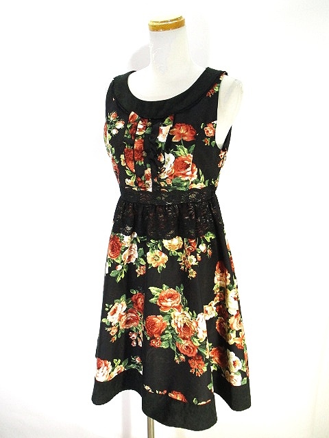 アクシーズファム Axes Femme 美品 ノースリーブ ワンピース 花柄 レース 黒 ブラック M レディース 146 ベクトルパーク