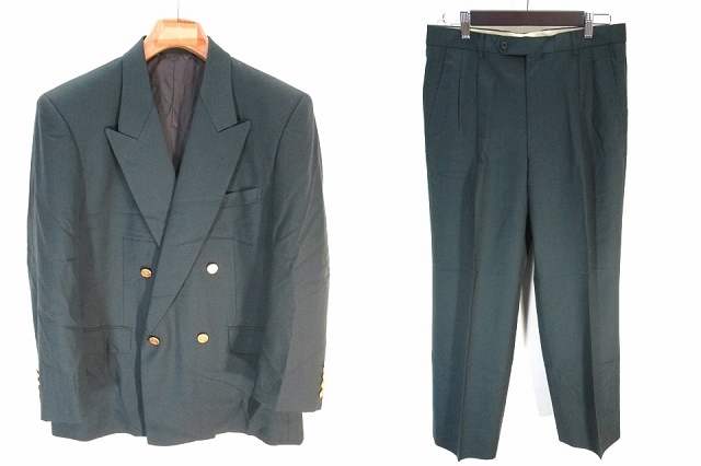 クリスチャンディオール Christian Dior Monsieur 美品 セットアップ スーツ ジャケット ダブル パンツ スラックス 無地 金ボタン A5 ダークグリーン 深緑 国内正規 メンズ 146 ベクトルパーク