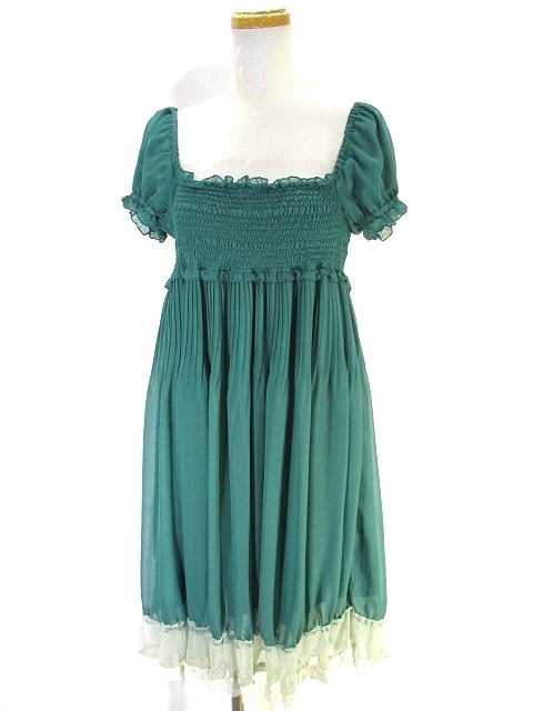 アクシーズファム Axes Femme シフォン ワンピース オフショルダー 半袖 ミドル 膝丈 レース チュール M グリーン 緑 レディース 146 1117 ベクトルパーク