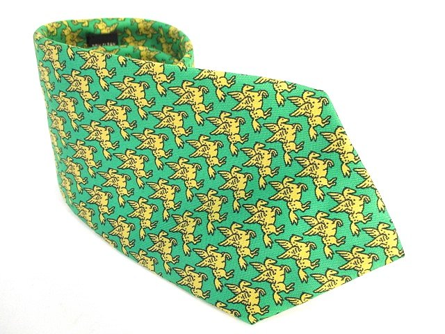 エルメス Hermes 美品 ネクタイ レギュラー タイ 総柄 ペガサス シルク グリーン 緑 仏製 メンズ 146 ベクトルパーク